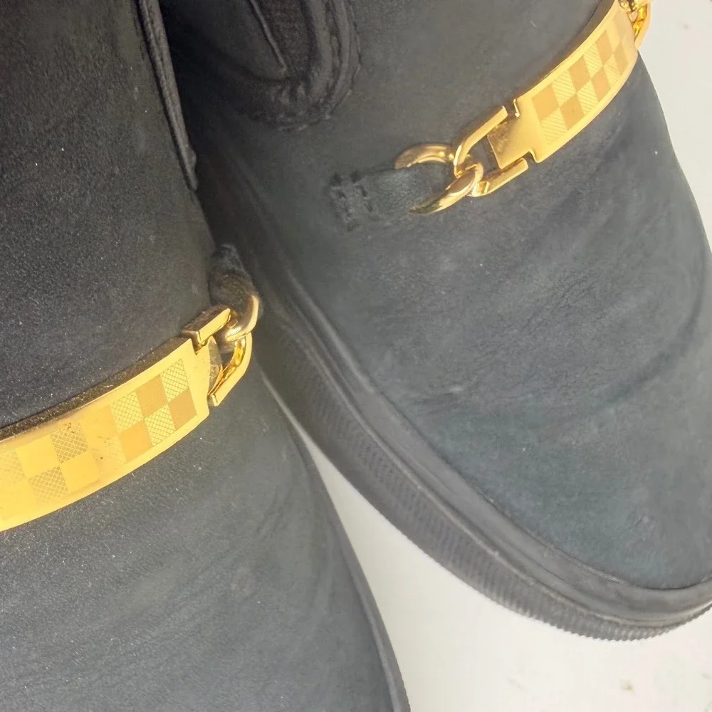 Vans Classic Slip On Black Gold Checkerboard Hardware Womens 7.5